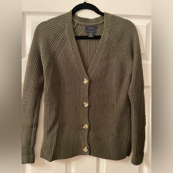 Rachel Roy Olive Green Button Down Knitted Boyfriend Cotton Cardigan Sz. XS - Picture 1 of 8